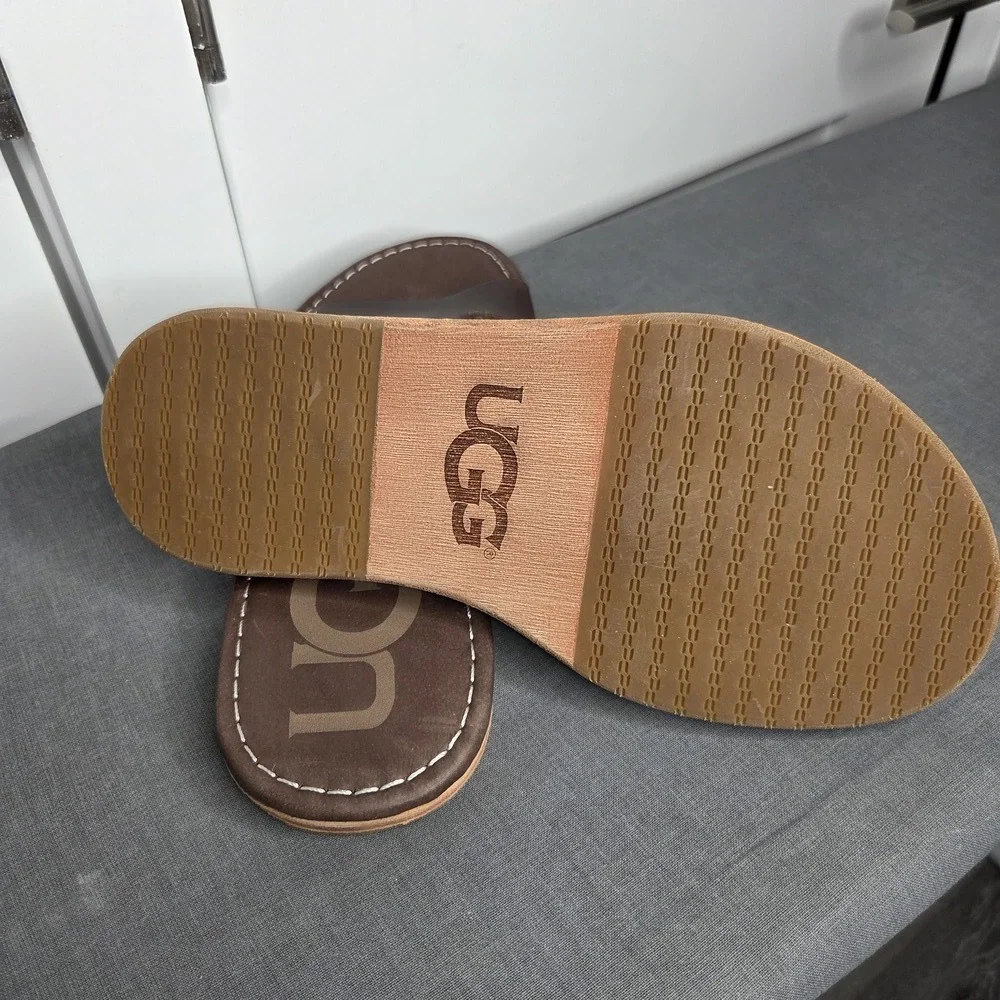 UGG Men's Brown Leather Slide Sandals Size 9 US / EU 42
